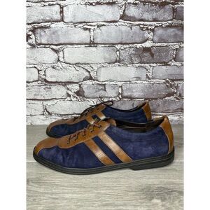 Bragano Blue Suede Brown Leather Bicycle Casual Lace Shoes Men Sz 9.5M US/43EU